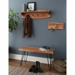 Coupon 👏 Carbon Loft Czuchry Hairpin Live Edge Bench With 🧥 Coat Hook Shelf Set 🔥