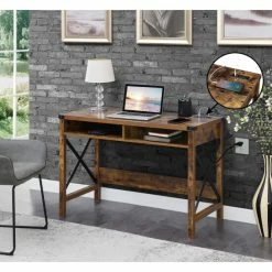 Best deal 🧨 Carbon Loft Dahlonega 42 In Desk With Charging Station And Shelves Barnwood/black 🤩