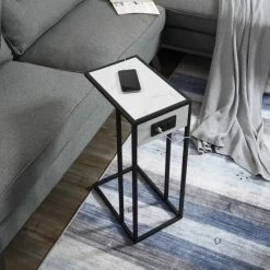 Brand new โค๏ธ Carbon Loft Syahdah Marble Veneer C-table With USB Ports/ Outlets Black/black โค๏ธ