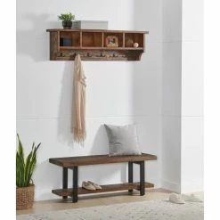 Hot Sale 👍 Carbon Loft Lawrence Reclaimed Wood 🧥 Coat Hook And Bench Grey ⌛