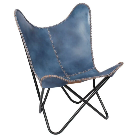Hot Sale β€οΈ Carbon Loft Larkin Navy Blue Leather Butterfly Chair π - Image 6