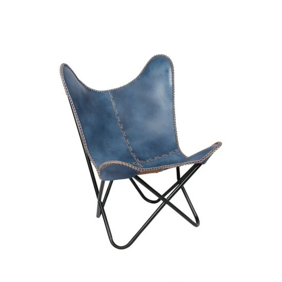 Hot Sale β€οΈ Carbon Loft Larkin Navy Blue Leather Butterfly Chair π - Image 8