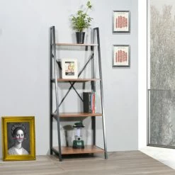 Deals 😍 Carbon Loft Cavendish 4-tier Walnut Ladder Bookshelf With Black Frame - 20" X 15" X 53" 😉