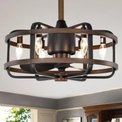 Promo 🧨 Carbon Loft Youngberg 3-blade Ceiling Fan With Caged Metal And Wood Frame (Includes Remote) 🥰