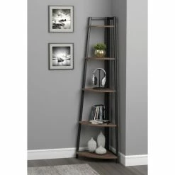 Cheap ✨ Carbon Loft Ander Aged Walnut And Black 5-tier Corner Bookcase ⭐