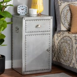 Hot Sale 🎁 Carbon Loft Rameses French Industrial Silver Metal 1-door Accent Storage Cabinet 🥰