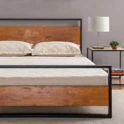 New 😉 Carbon Loft Sollana Metal/Wood Platform Bed W/ Headboard And Footboard ✨