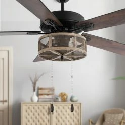 Budget ⌛ Carbon Loft Dixsie 5-blade Woodgrain Farmhouse LED Ceiling Fan - 52"L X 52"W X 19"H ⌛