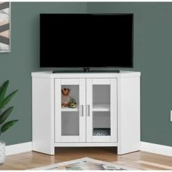 Budget π Carbon Loft White Corner TV Stand With Glass Doors - N/a π