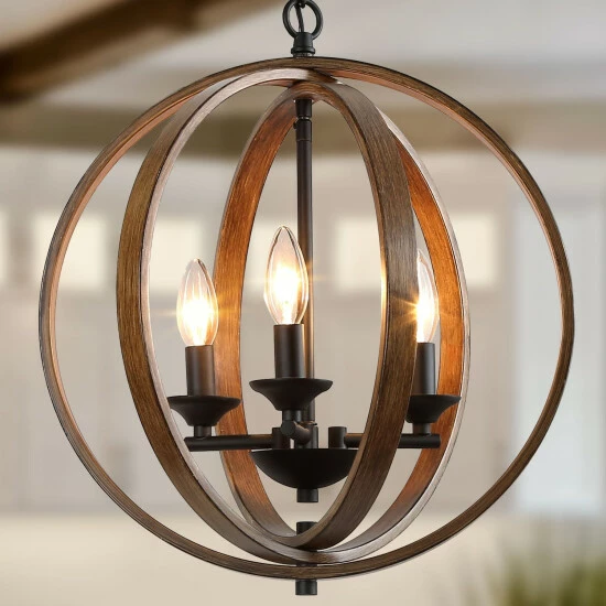 Wholesale β Carbon Loft Farmhouse 3-Light Brown Chandelier Globe Pendant Lighting - W 15.5 "x H 18 " π