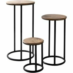 Budget 👏 Carbon Loft Auriemma Iron And Wood Handcrafted Nesting Plant Stands (Set Of 3) - Black 🎁