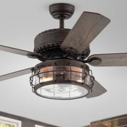 Cheap 🎁 Carbon Loft Kjirsten Rustic Bronze 52-inch 5-blade Lighted Ceiling Fan With Caged Drum Shade (Includes Remote) 🎁