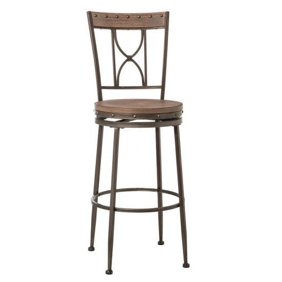 Buy π₯° Carbon Loft Rutherford Brushed Steel Metal Distressed Brown And Grey Finished Wood Swivel Bar Stool - 20.5"W X 17.75"L X 48"H β