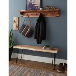 Best Pirce 🌟 Carbon Loft Czuchry Hairpin Natural Live Edge Bench With 🧥 Coat Hook Shelf Set 🌟