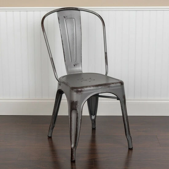 Brand new βοΈ Carbon Loft Fong Distressed Silver Metal Indoo/r Outdoor Stackable Chair π - Image 2