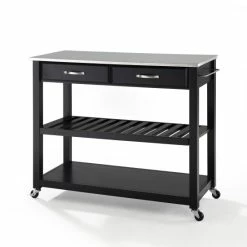 Best Sale ⌛ Carbon Loft Edwin Black Stainless Steel Top Kitchen Cart 👍