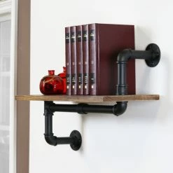 Best Sale 👍 Carbon Loft Foronjy Black Pipe Single Stained Wooden Shelf 😍