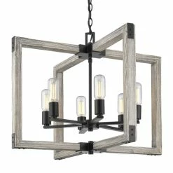 Discount π Carbon Loft Barton 6-light Black Steel And Wood Chandelier β€οΈ