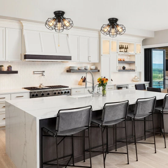 Flash Sale βοΈ Carbon Loft Metal Cage 3-Light Semi Flush Mount Ceiling Lights - W15"xH9.5" π - Image 3