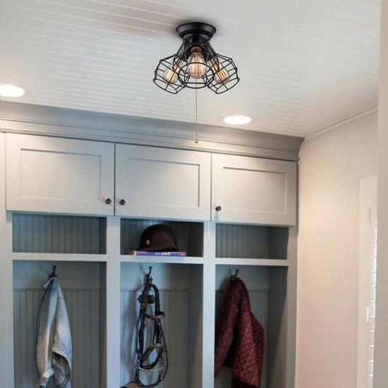 Flash Sale βοΈ Carbon Loft Metal Cage 3-Light Semi Flush Mount Ceiling Lights - W15"xH9.5" π - Image 4