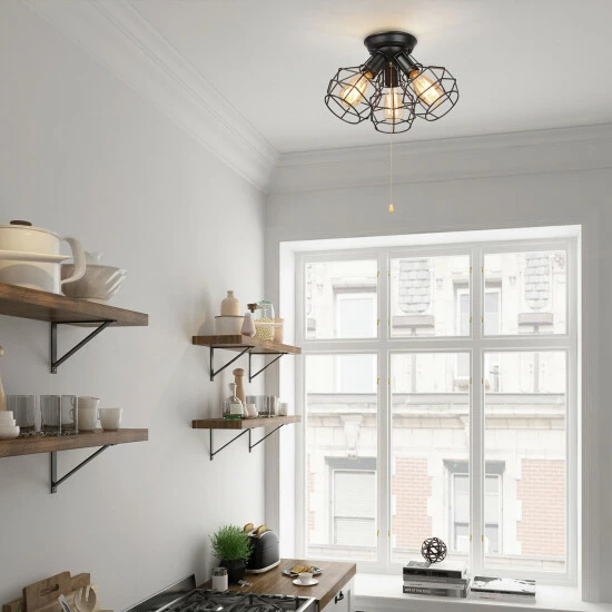 Flash Sale βοΈ Carbon Loft Metal Cage 3-Light Semi Flush Mount Ceiling Lights - W15"xH9.5" π - Image 5