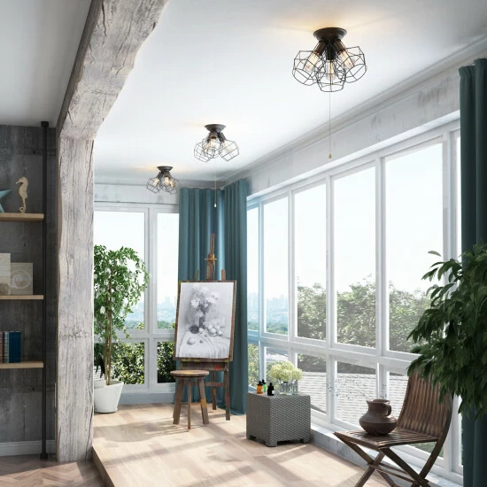 Flash Sale βοΈ Carbon Loft Metal Cage 3-Light Semi Flush Mount Ceiling Lights - W15"xH9.5" π - Image 6