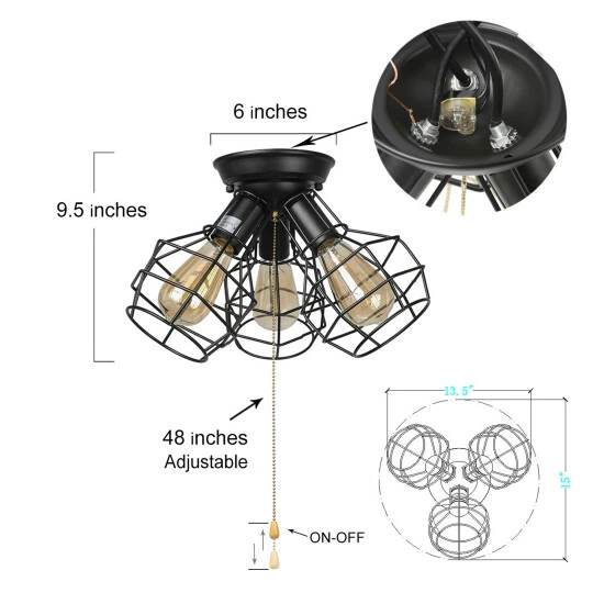 Flash Sale βοΈ Carbon Loft Metal Cage 3-Light Semi Flush Mount Ceiling Lights - W15"xH9.5" π - Image 7