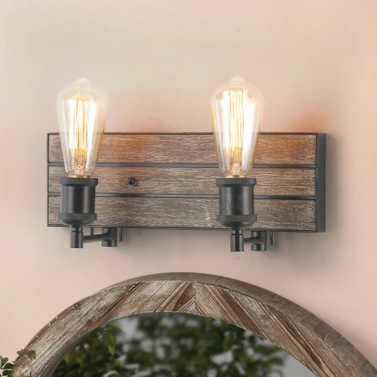 Brand new ❤️ Carbon Loft Rustic 2-lights Wall Sconces Adjustable Wood Bathroom Vanity Light - W14.2"* H 5.8"* E 5.1" ⭐ - Image 2