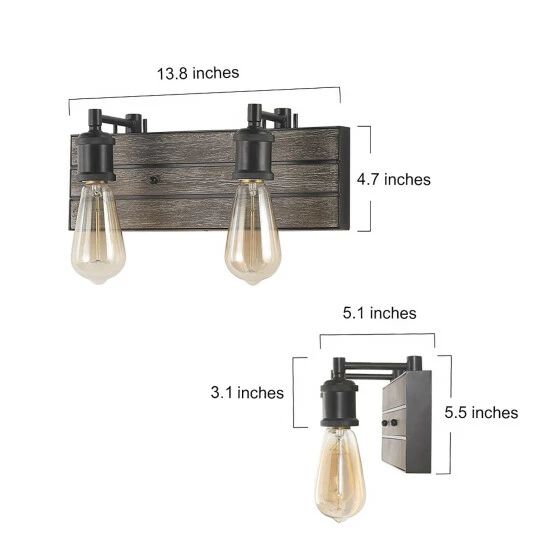 Brand new ❤️ Carbon Loft Rustic 2-lights Wall Sconces Adjustable Wood Bathroom Vanity Light - W14.2"* H 5.8"* E 5.1" ⭐ - Image 7