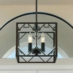 Best Sale 🤩 Carbon Loft Mentzer 4-light Cage Pendant Chandelier - 10.83"x 10.83"x 9.92"-51.92" 😍
