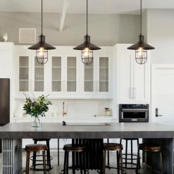 New 🎉 Carbon Loft Modern Farmhouse 1-Light Black Cage Barn Pendant Lights 👍