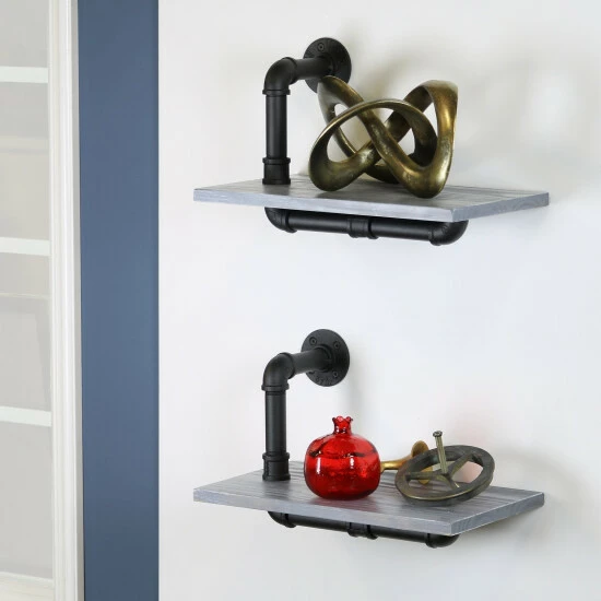 Cheapest π Carbon Loft Foronjy Paired Weathered Wood And Black Pipe Wall Shelves Weathered Brown And Black βοΈ - Image 2