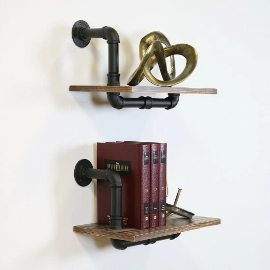 Cheapest π Carbon Loft Foronjy Paired Weathered Wood And Black Pipe Wall Shelves Weathered Brown And Black βοΈ - Image 4
