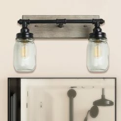 Promo ✨ Carbon Loft Vawdrey 2-light Black Wall Sconces Distressed Faux Wood Bathroom Vanity Lights - N/A 😉