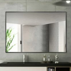 Deals 😀 Carbon Loft Rectangular Aluminum Alloy Bathroom Wall Mirror Black 🔥